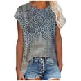 thumbnail image 1 of Pompotops Femmes Été Mode en Vrac O-Cou Imprimé Décontracté Manches Courtes Tops, 1 of 8