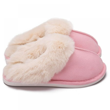 

Gyuzh Women Men Slipper Memory Foam Fluffy Soft Warm Slip on House Slippers Anti-Skid Cozy Plush for Home Pink