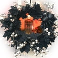 thumbnail image 1 of Corona de Halloween, Decoración de Parra Negra, Diseño Espeluznante Preiluminado, Detalles de Frutas y Murciélagos, Decoración de Pared para Puerta de Entrada, Uso Interior y Exterior, Tamaño 33-35 C, 1 of 6