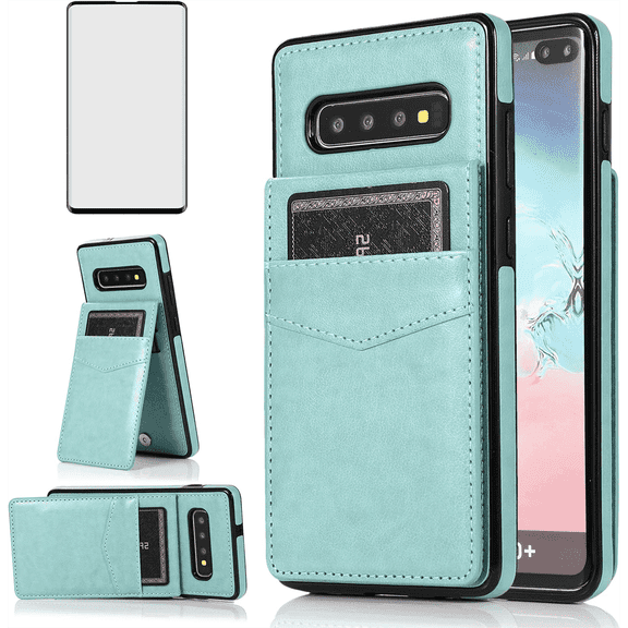 Asuwish Screen Protector Included PU Leather Soft Shell Wallet Cell Phone Case with Screen Protector for Samsung Galaxy S10, Teal