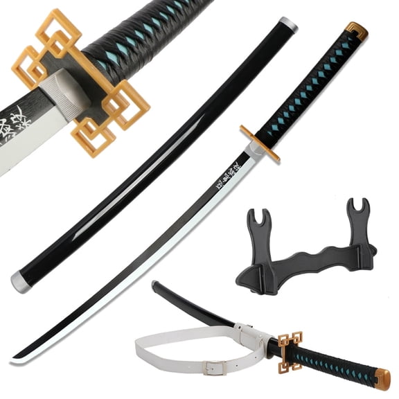 41 inches Bamboo Wooden Sword Tokitou Muichirou with White Belt and Holder Stand