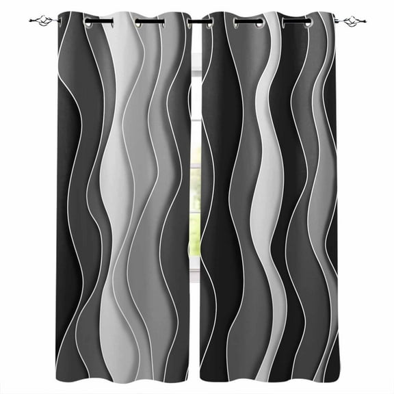 Fsddascl Black Stripes Blackout Curtains for Bedroom/Living Room, Thermal Insulated Kitchen Curtains, Modern Simple Greyish Gradient Lines Grommet Darkening Window Treatment Drapes 42"x45"x2