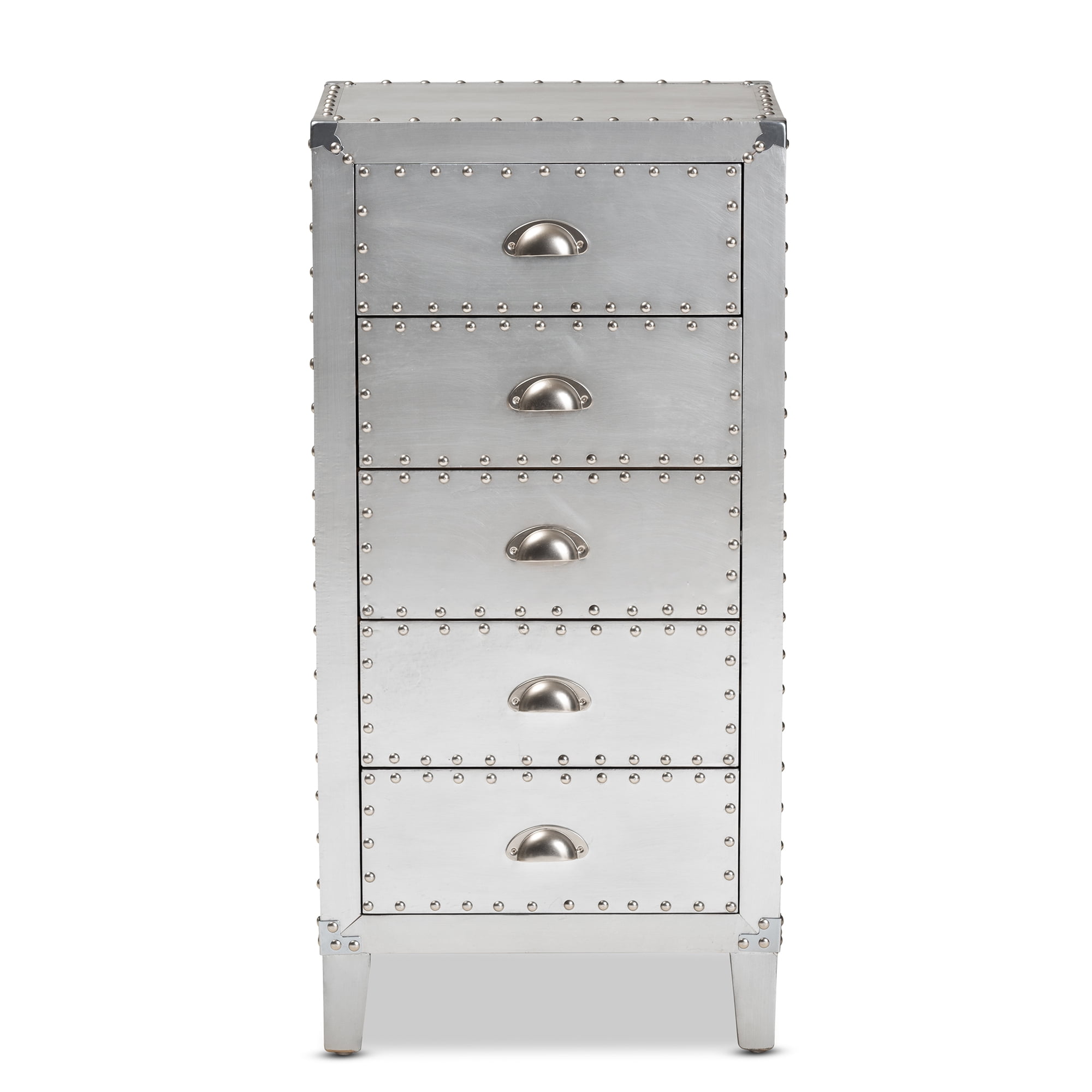 Baxton Studio Carel French Industrial Silver Metal 5-Drawer Accent Chest