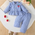 thumbnail image 3 of Staki Girls Fall Outfits Long Sleeve Button Up Shirt Tops Plaid Linen Pants Toddler Girl Clothes Gingham Outfit(Blue,18-24 Months), 3 of 7