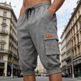 thumbnail image 3 of Mens Capri Pants Summer Casual Heavyweight Elastic Waist Relaxed Fit Cropped Cargo Pants with Pockets, 3 of 9