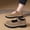 Khaki, variant on Women's Retro Faux Suede Chunky Heel Loafers, Round Toe Platform Casual Shoes, Adjustable Buckle Comfortable Mid Heel Walking Shoes for Daily Wear