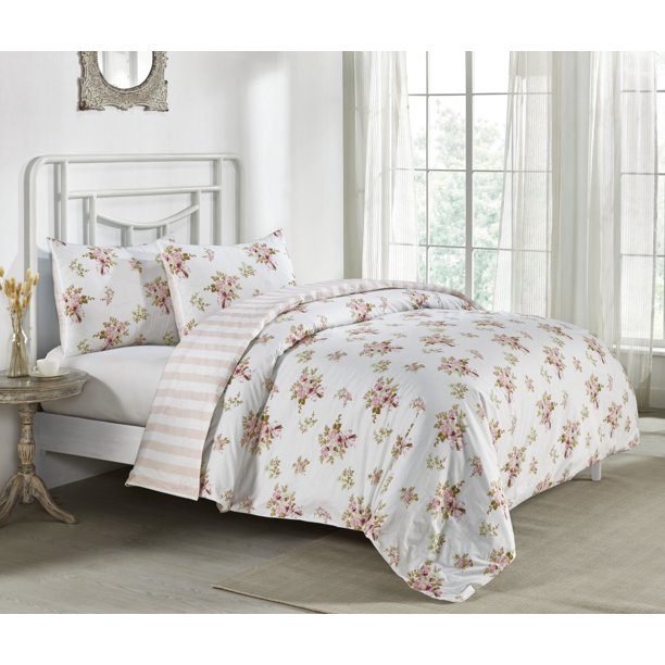 Simply Shabby Chic Pink Heirloom Duvet Set, Full/Queen