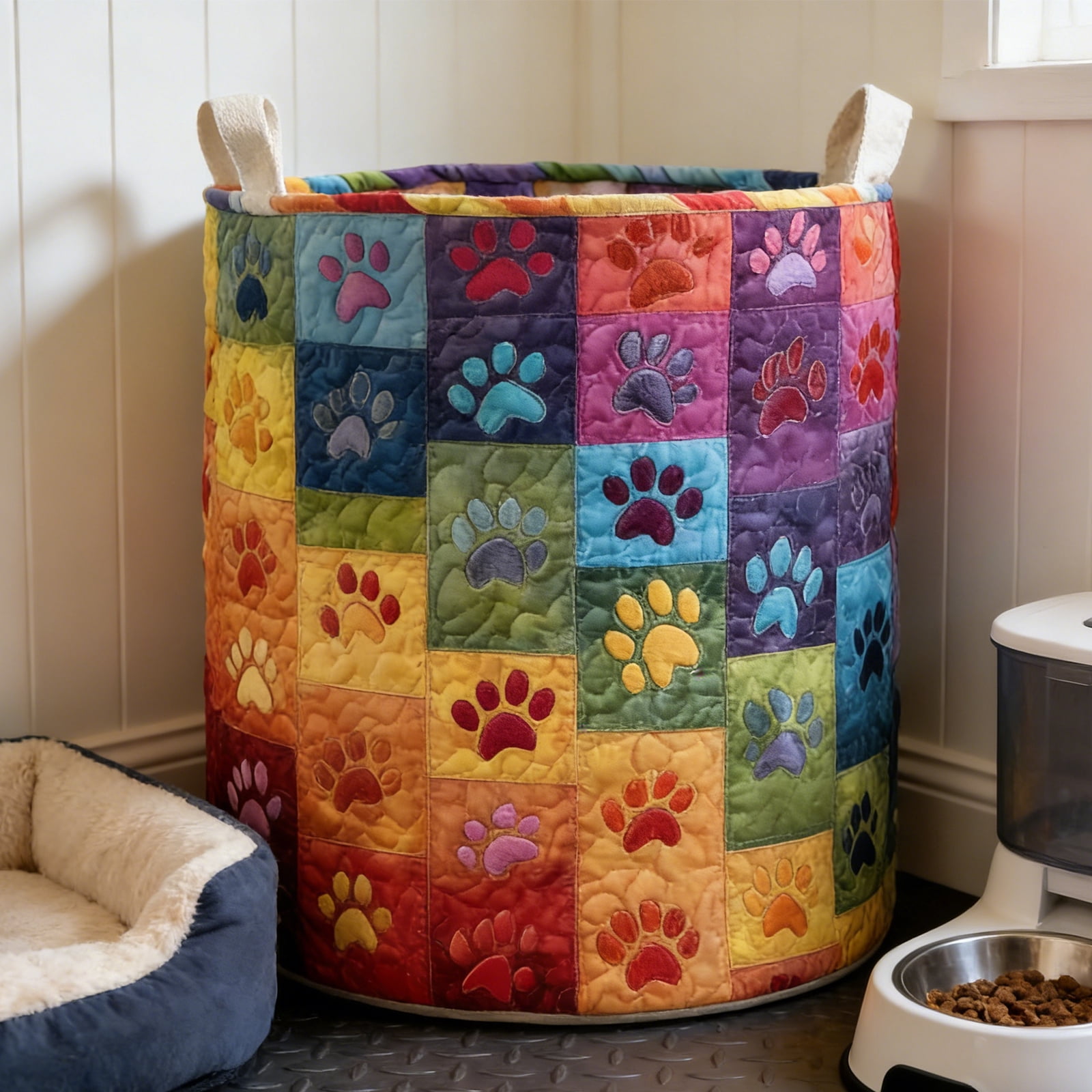 Quilted Laundry Hamper Foldable Storage Basket With Soft Padding And Floral Detail For Bedroom Bathroom Storage