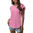 thumbnail image 4 of Yigetop Women's Tops, Tees & Blouses Women's Fashion Basic Tee Dressy Ruffle Crew Neck Work Outfits Casual T-Shirts 2026 Casual Work Outfits for Women Pink XL, 4 of 4