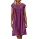 thumbnail image 1 of Mini vestido liso de manga corta holgado de cuello redondo de algodón y lino a la moda para mujer Fridja bnh2152, 1 of 8
