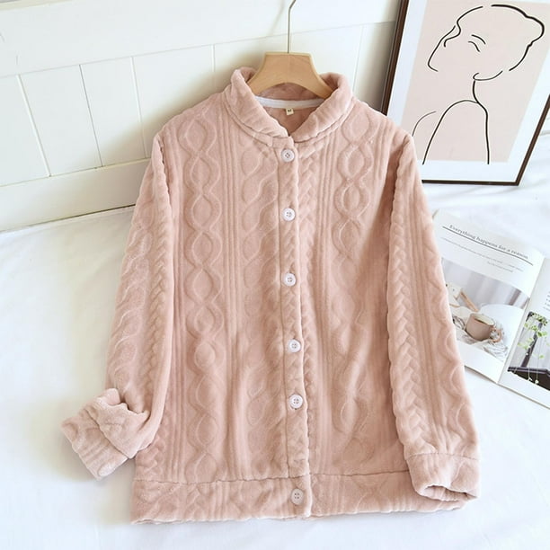 Pijama de manga larga para mujer, color liso, cuello en V, manga larga, elástico, de poliéster