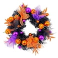 thumbnail image 2 of Halloween Wreath with Ghost Face Pumpkin, Outdoor Fall Porch Decor for Spooky Halloween, Indoor Halloween Door Wreath for Fall Festive (20 Inch), 2 of 8