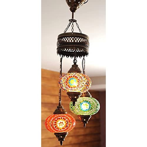 Turkish Moroccan Style Mosaic Multicolour Hanging Lamp Light Medium Globe 