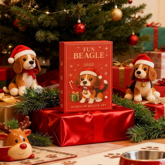 Beagle Christmas Calendar 2D Acrylic Dog Advent Countdown 24-Day Ornament Lightweight Durable Scratch Resistant Pet Lover Gift Festive Wall Hanging Tree Mantel Holiday Decor