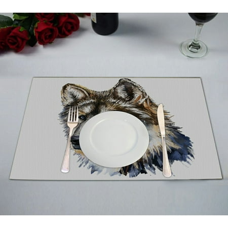 

GCKG Oil Painting Animal Placemat Cool Gray Wolf Placemat 12x18 Inch Set of 2