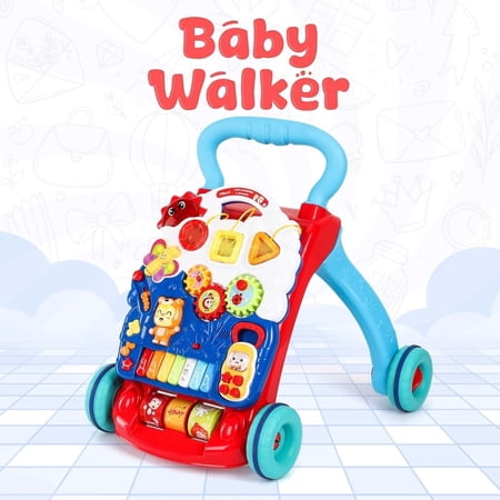 YOLAY 2-in-1 Premium Baby Walker and Activity center for (Girls/Boys) Sit to Stand Learning Walker with Interactive Music Panel for Infants & Toddlers (Blue)