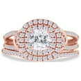 thumbnail image 2 of AFFY 1CT Moissanite Diamond Double Halo Split Shank Wedding Bridal Ring Set in 14K Rose Gold over Silver-9.5, 2 of 6