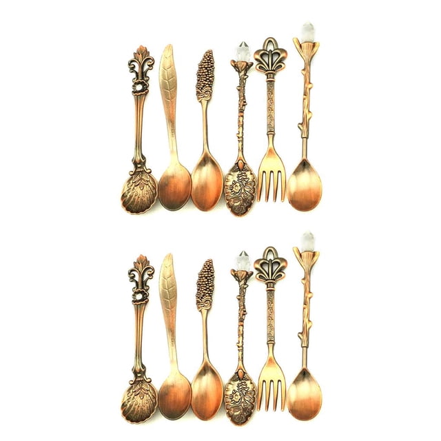 Cateissary De vajilla Retro, tenedor, cuchara de aleación, cuchara de cocina, cucharón de cocina, cucharilla de doméstico, cubiertos cobre rojo 2piezas
