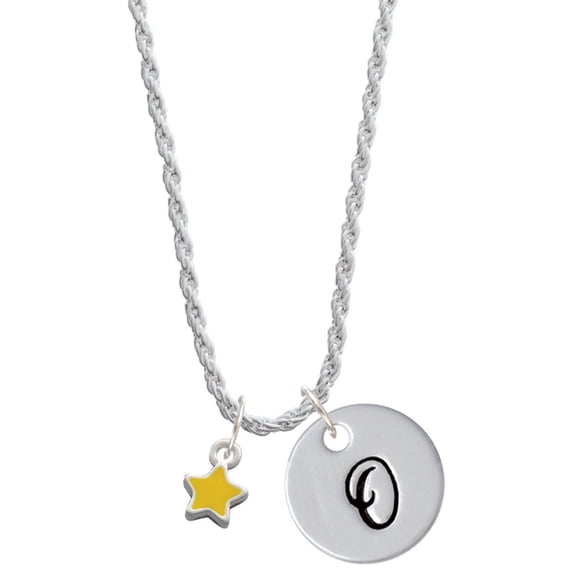 Delight Jewelry Silvertone Mini Yellow Star Silvertone Script Initial Disc - O - Charm Necklace, 20"+3"