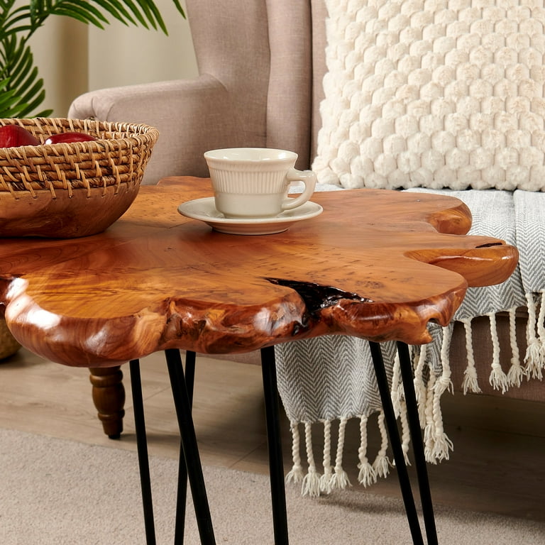 Greenage Natural Edge Cedar Wood Coffee Table with Metal Greenage Natural Edge Cedar Wood Coffee Table with Metal