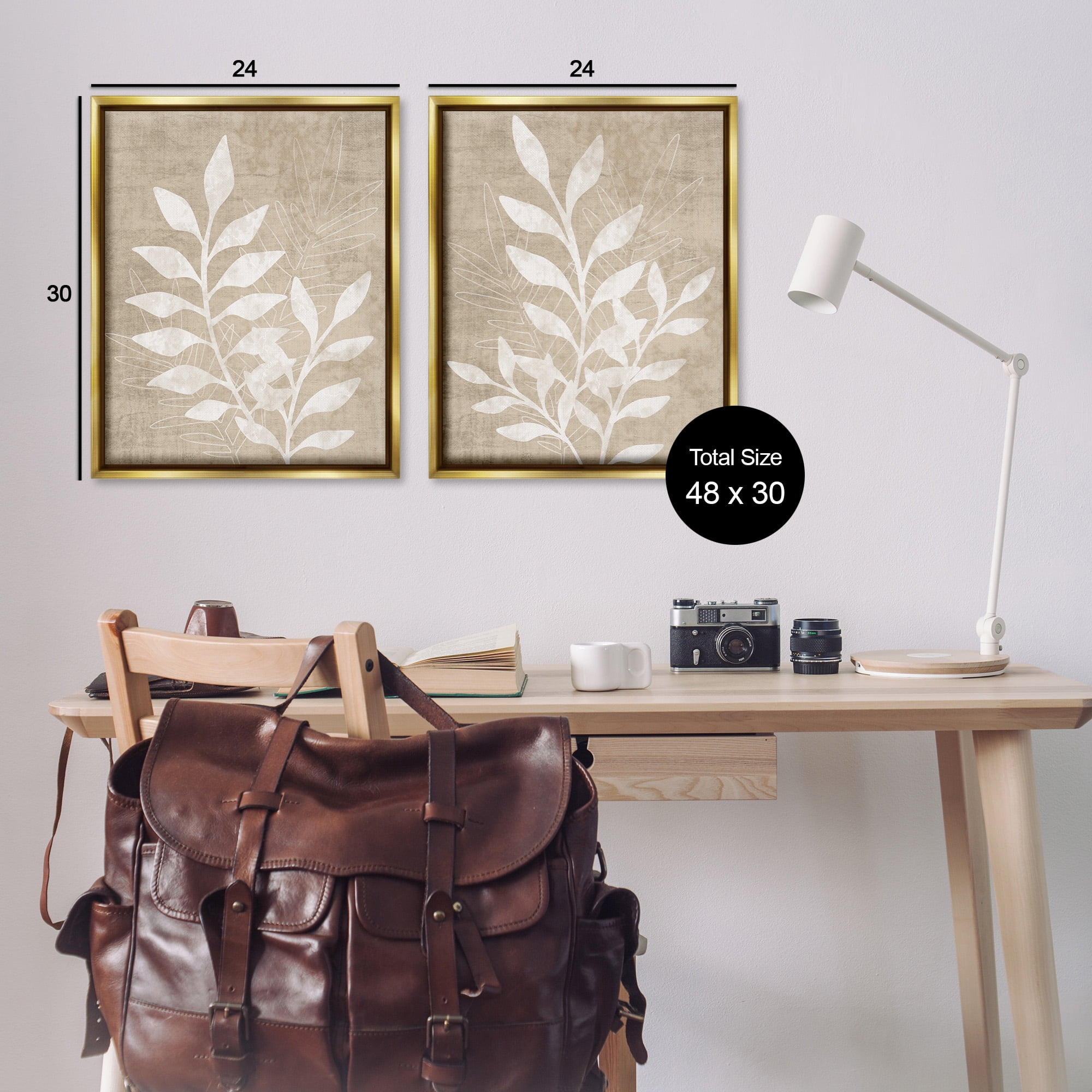 Stupell Industries Boho Botanical Leaf Silhouette Botanical & Floral Painting Gold Floater Framed Canvas Art Print Wall Art, 25 x 31, Set of 2