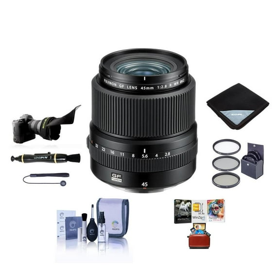 Fujifilm GF 45mm f/2.8 R WR Lens, Bundle with ProOptic 62mm Filter Kit, Lens Cap Tether, Cleaning Kit, Flex Lens Shade, Lens Wrap, LensPen Cleaner, Mac Software Kit