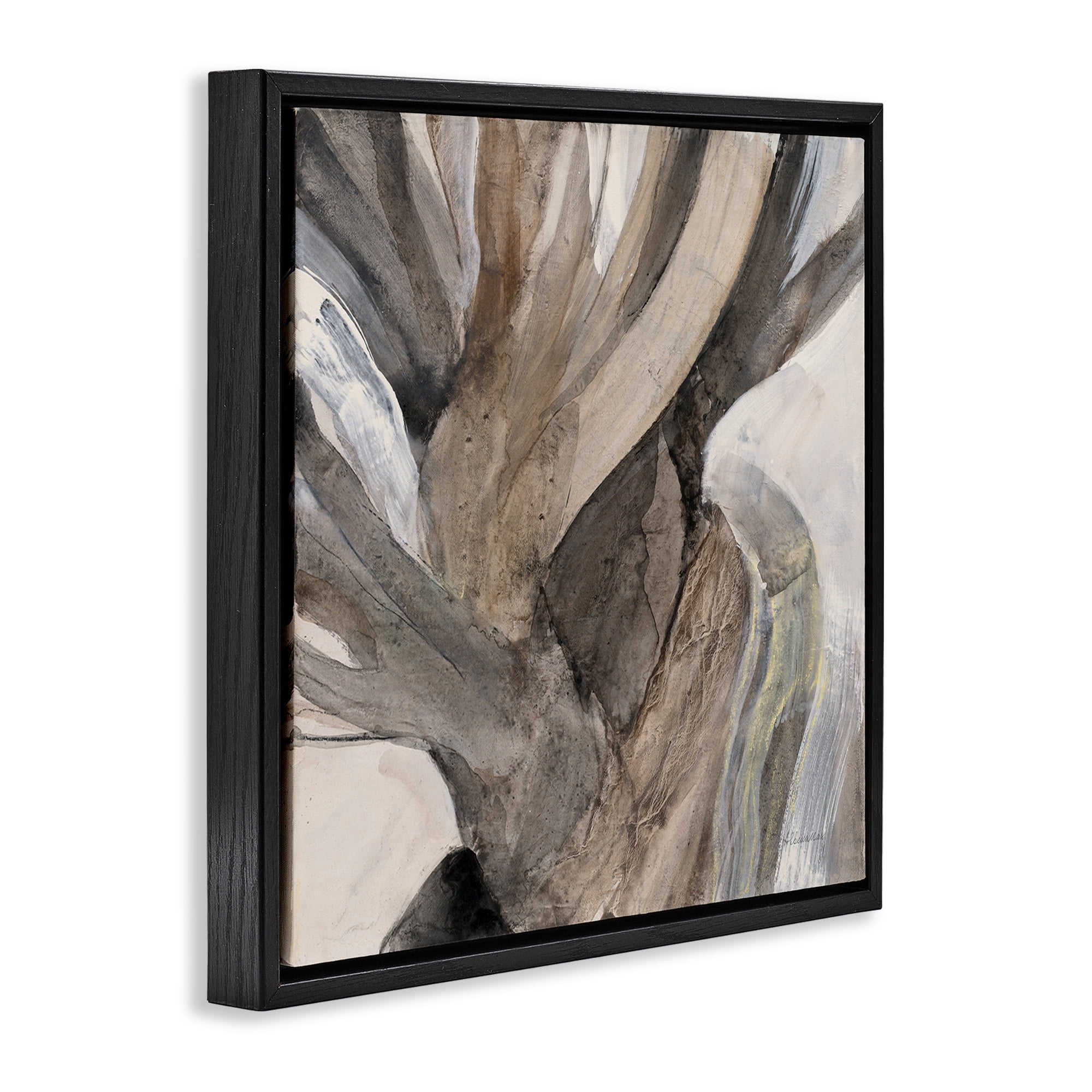 Stupell Industries Twisted Driftwood Abstraction Abstract Painting Black Floater Framed Canvas Art Print Wall Art, 18 x 18