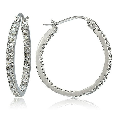 Icz Stonez Sterling Silver Inside Out Cubic Zirconia Hoop Earrings Sterling Silver Inside Out Cubic Zirconia Hoop Earrings