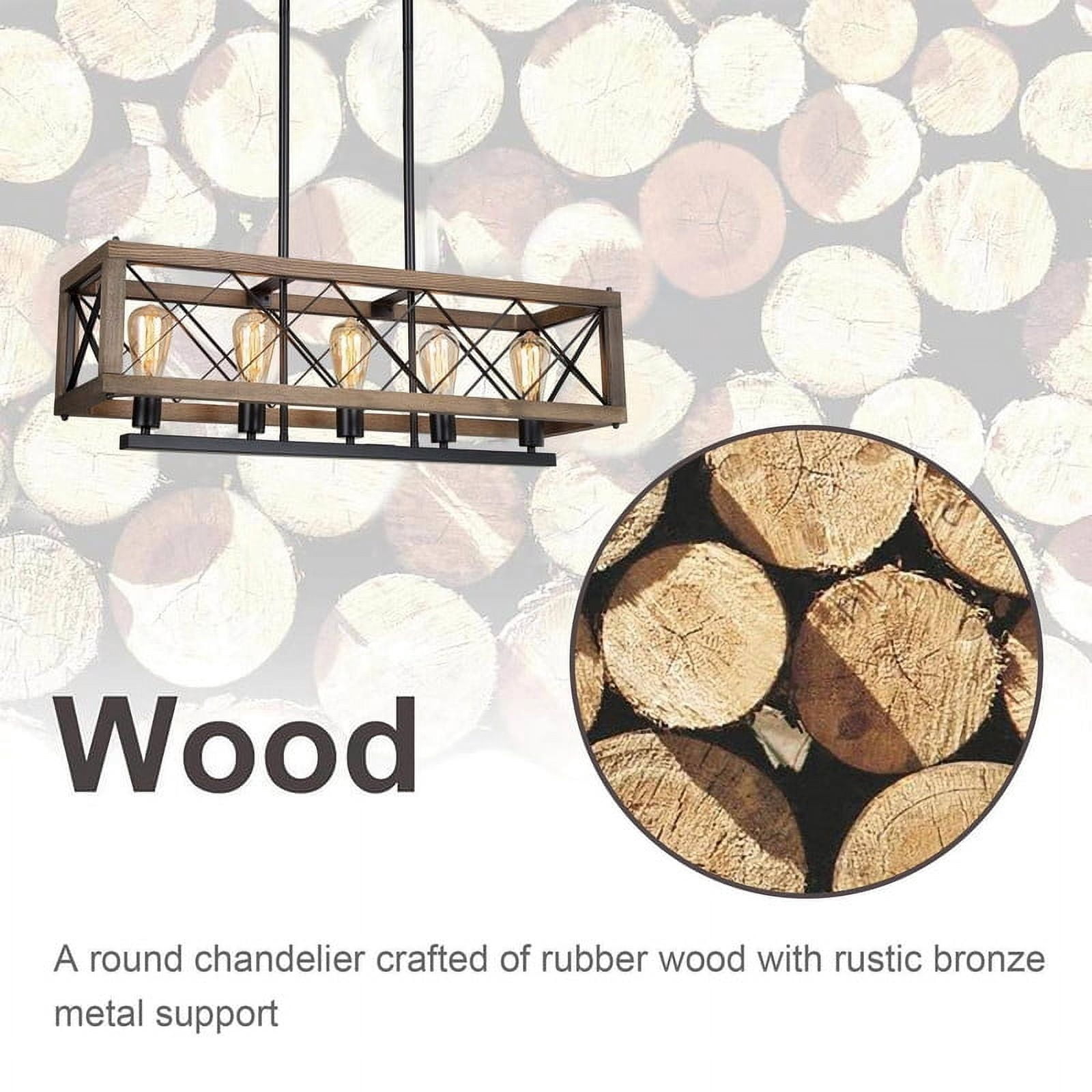 LNC 32-in Rustic Wood & Black Metal 5-Light Linear Chandelier for Kitchen Island & Dining