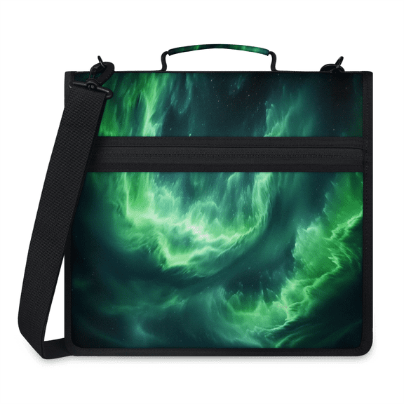 Herdesigns Green Space Zipper Binder 1.5 Inch 3 D-Rings with Shoulder Strap & Handle, Waterproof Galaxy Print Binder Organizer Bag for 13 Inch Laptop