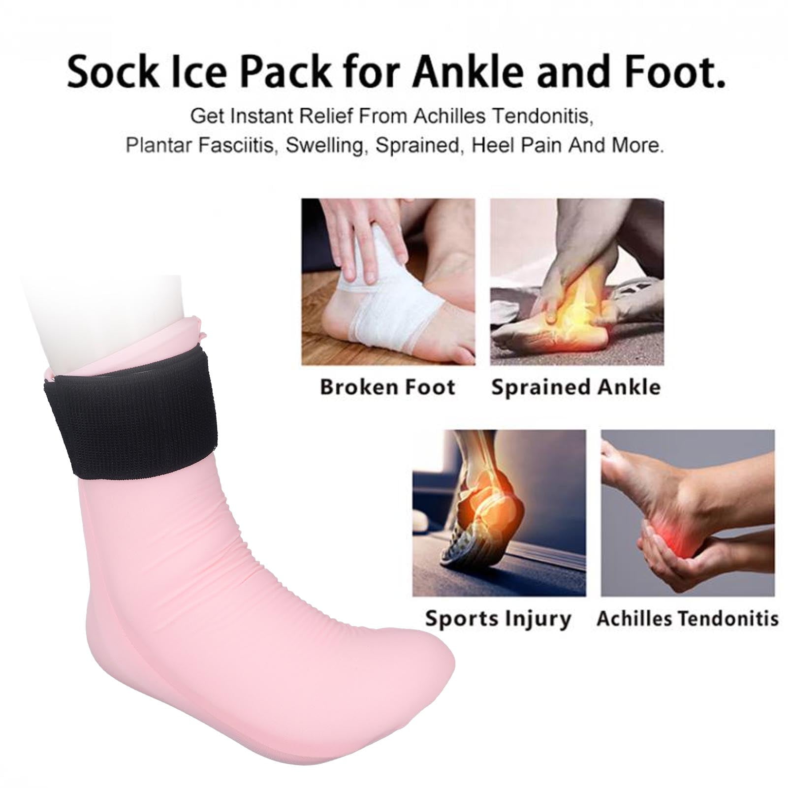 Suodoka Ankle Foot Ice Sock Reusable Gel Hot Cold Compress Adjustable Strap Foot Sock for Swelling Discomfort Pink 7.09 inches / 18 cm