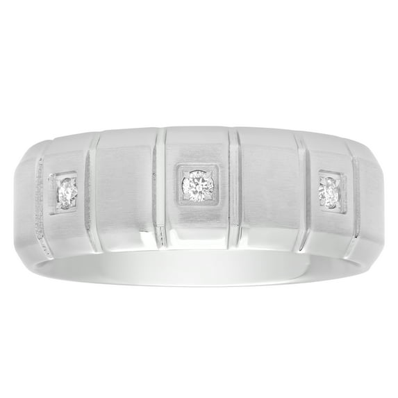 Steel Nation Jewelry Men’s Stainless Steel 8mm Diamond Accent Notched Wedding Band - Mens Ring