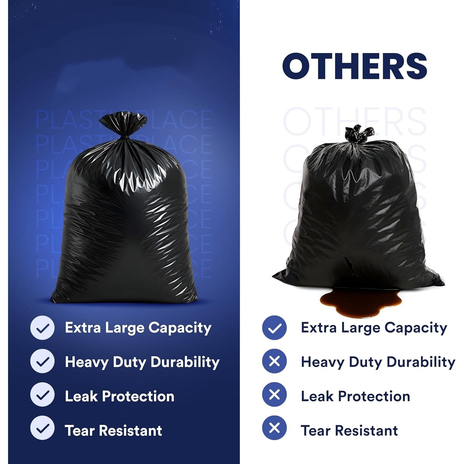 95-96 Gallon Heavy Duty Trash Bags, Garbage Bags, Puncture-Resistant, Fits Rollaway Cans & Drums, Durable Large Plastic Bags (50 Count)
