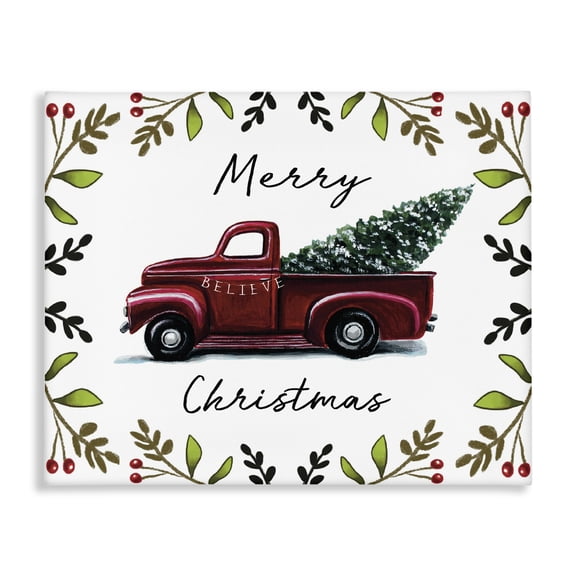 Stupell Industries Farmhouse Merry Christmas Red Holly Believe Farm Truck Canvas Art, 20 x 16, by Elizabeth Tyndall