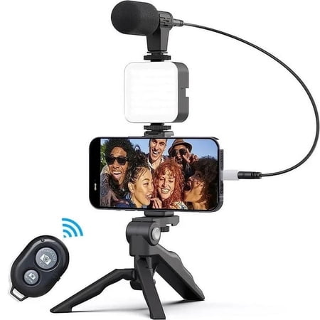 Ultimate Vlogger Kit with 50 LED Light, HD Microphone, Bracket, Bluetooth Remote, Phone / Action Camera Mount, Shutter, and Tripod