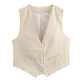 トップス VAULTROOM CUTOFF VEST / BEIGE Unique Bargains Women's Linen Vest Sleeveless Button Down V