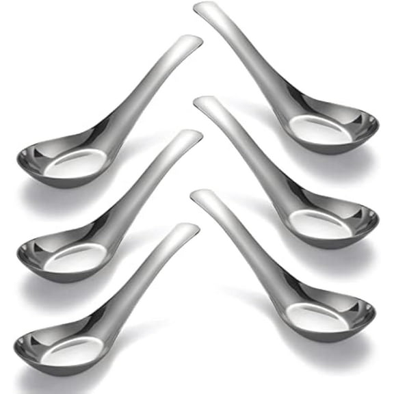 Kiibsot Soup Spoons Stainless Steel Dinner Spoons Set of 6 Chinese Soup Spoon, Mirror Polished Asian Soup Spoons for Bouillon Dessert Cereal Thai Miso Ramen