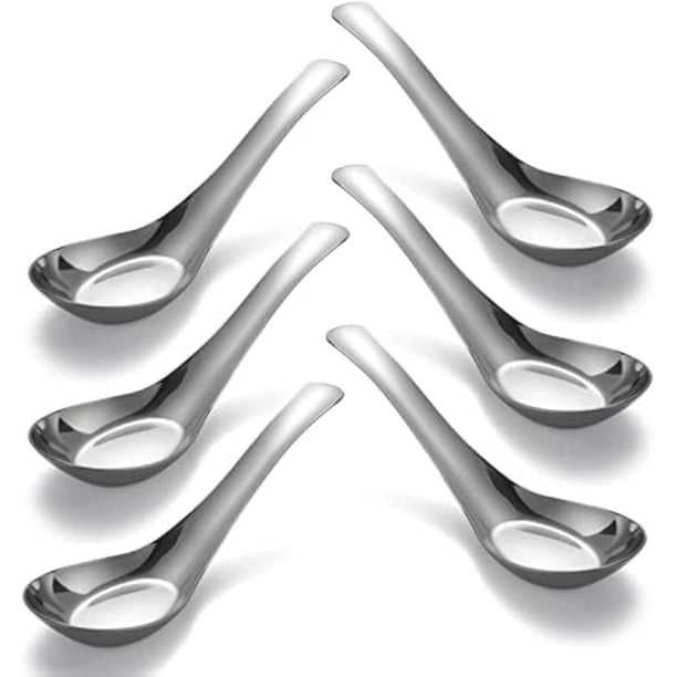 Cucharas soperas de acero inoxidable, juego de 6 cucharas soperas chinas, pulidas a espejo, cucharas soperas asiáticas para caldo, postre, cereales, miso tailandés, ramen