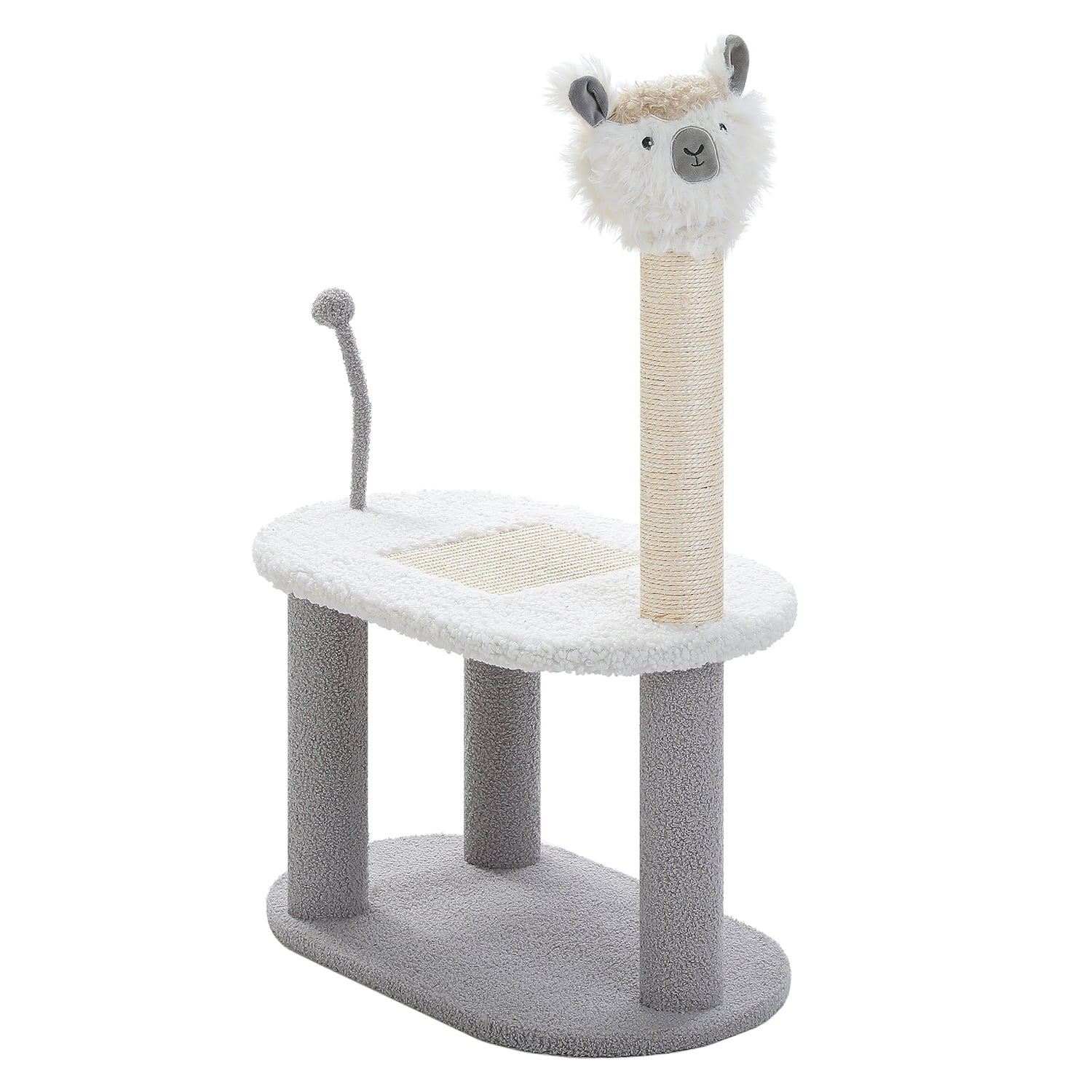 resenkos 2 Tier Cat Tree with Scratching Board and Post for Indoor Cats, Alpaca Shape Cat Tower for Kittens, Gray