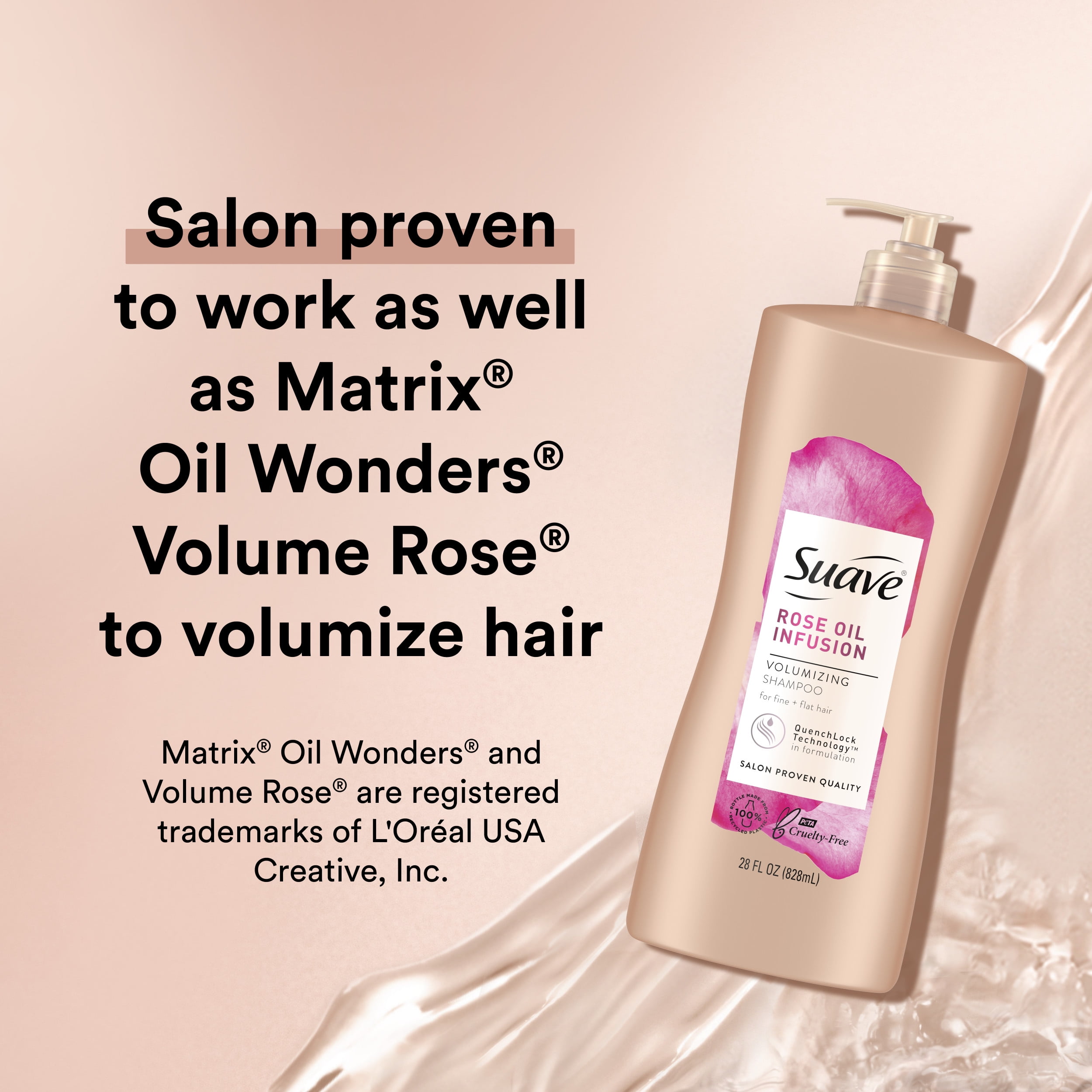 (4 pack) Suave Professionals Rose Oil Infusion Shampoo with Pump, Volumizing, All Ages, 28 fl oz
