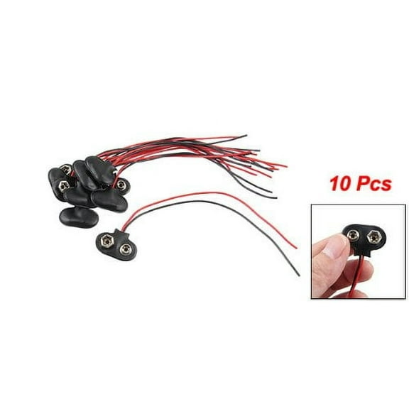 SODIAL(R) 10 Pcs Black Faux Leather Shell T Type Wired 9V Battery Clip Connector