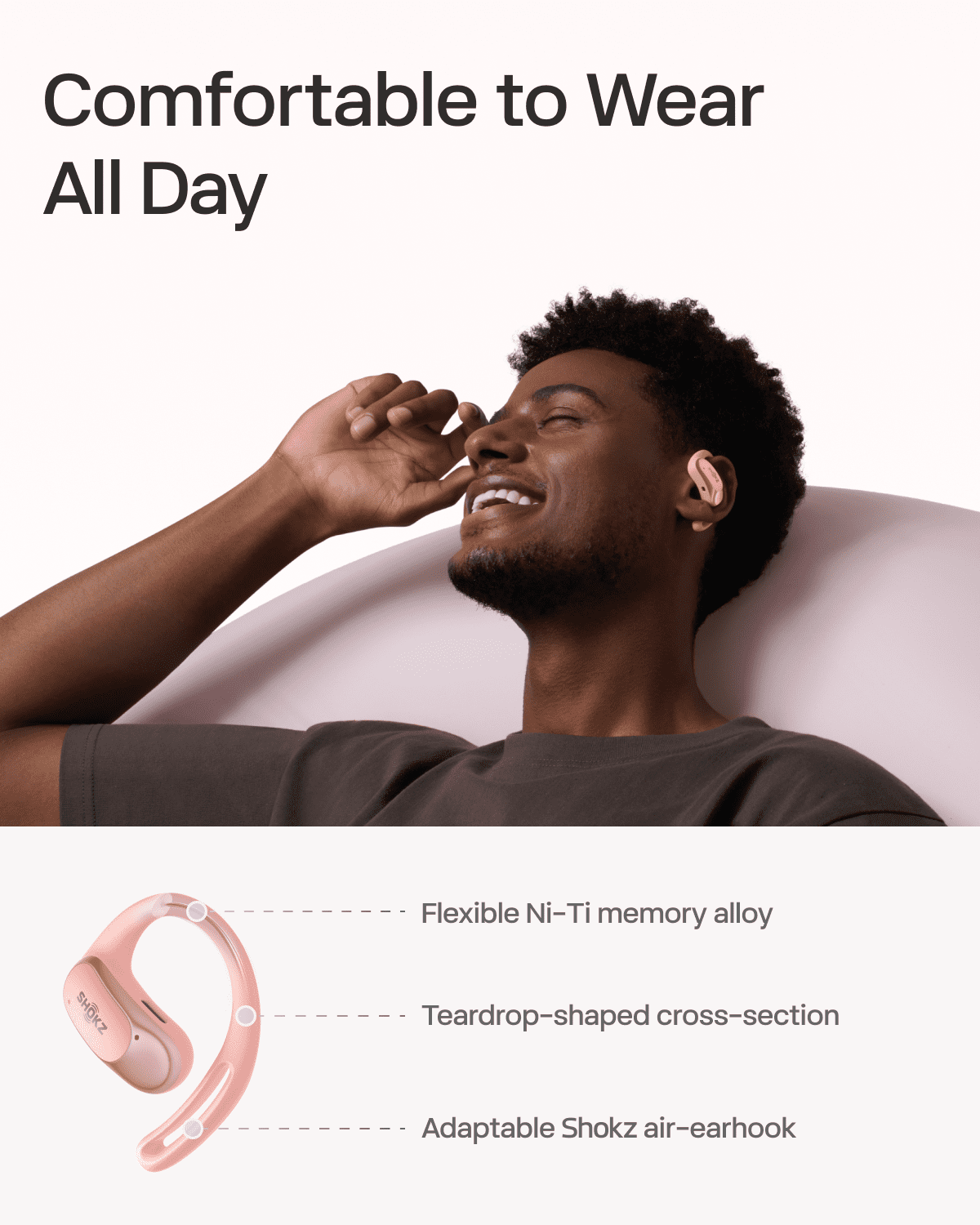 Restored Shokz OpenFit Air - Open-Ear Headphones, True Wireless Earbuds, Water Resistant, Secure Earhooks for Daily Use, pink