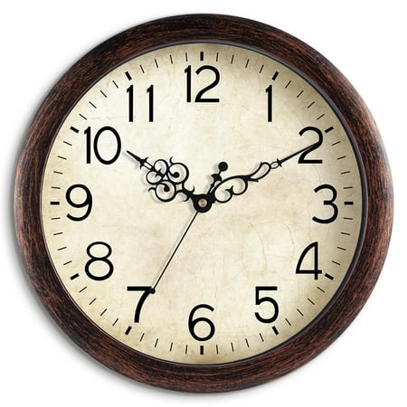 Decorative Wall Clock Vintage, 8 Inch Silent Non-Ticking Quartz Movement, Rustic Retro Style for Kitchen Bathroom Living Room, Brown Bronze