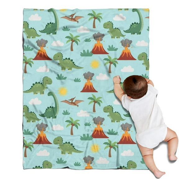 LightBlue Dinosaurs Volcanoes Pattern Blanket,Comfortable Soft Lamb Wool Throw Blanket,All Season,Warm Lightweight Blankets for Sofa Bed Couch Living Room Chair,30"x40"