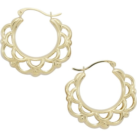 10kt Yellow Gold Open Scallop Design Hoop Earrings