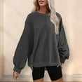 thumbnail image 3 of STETMN Plus Size Drop Shoulder Sweatshirts for Women Fall Lantern Sleeve Side Slit Comfy Pullover Top, 3 of 6