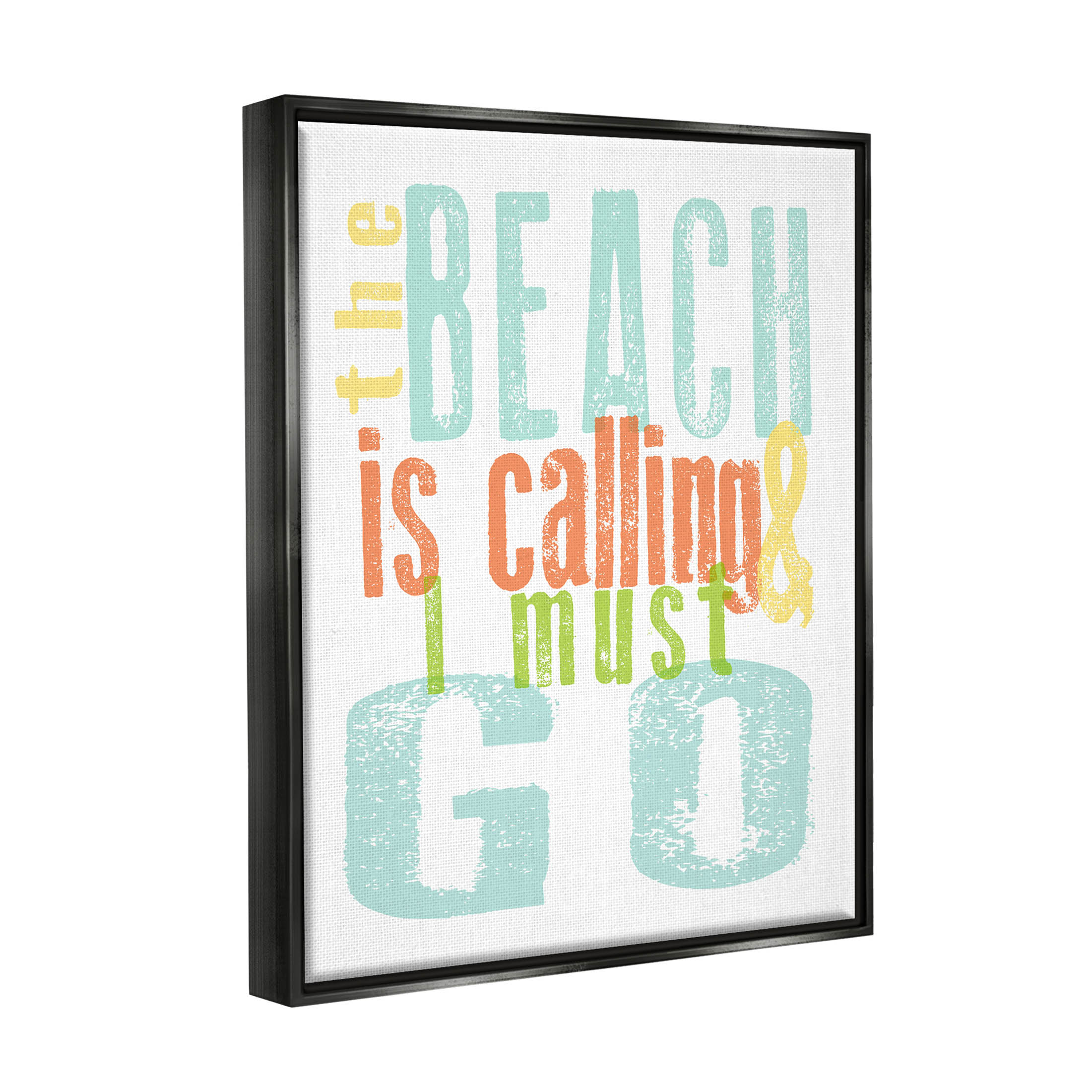 Stupell Industries Beach Is Calling I Must Go Phrase Graphic Art Jet Black Floating Framed Canvas Print Wall Art, Design by Alli Rogosich