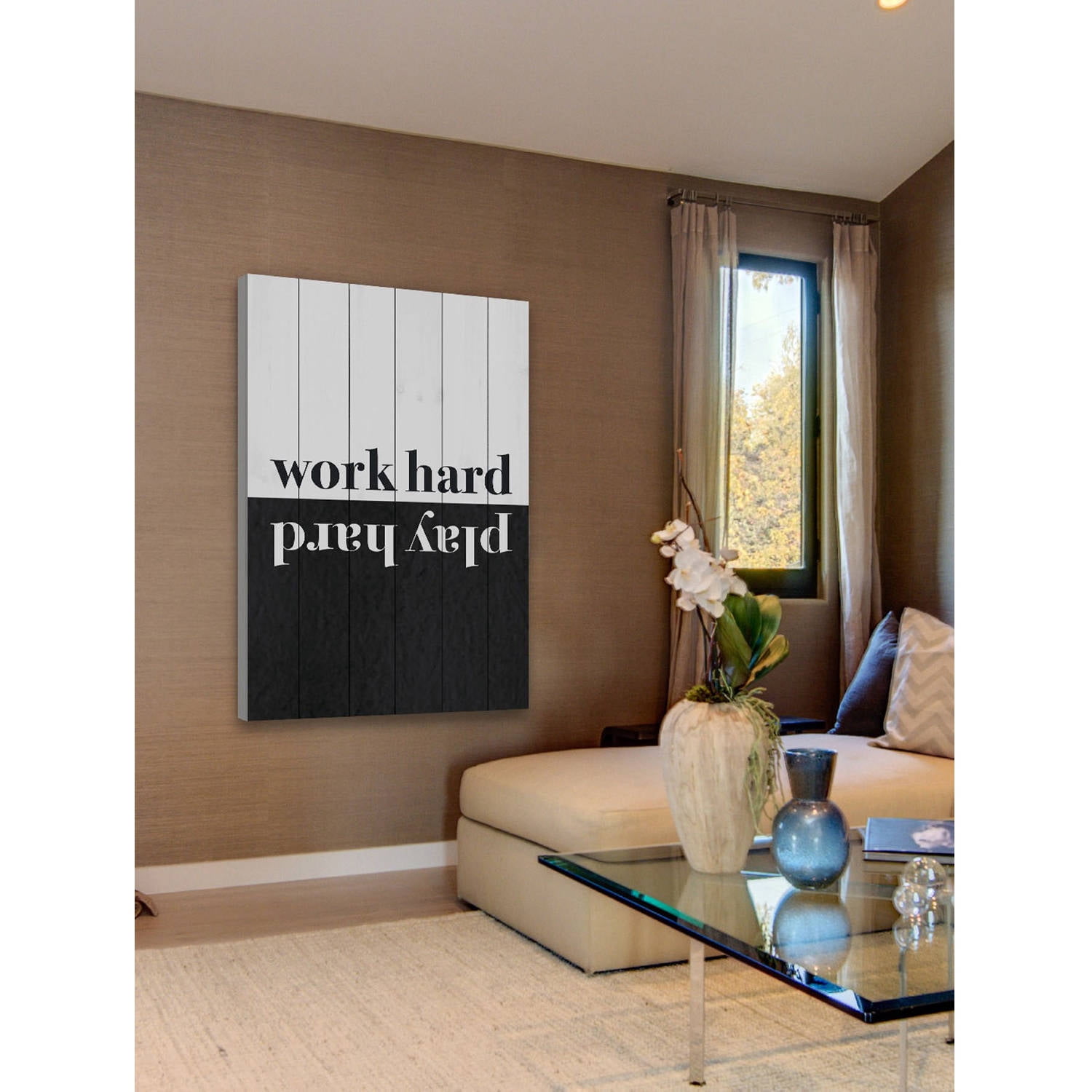 "Work Hard Play Hard" Painting Print on White Wood