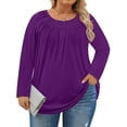 thumbnail image 3 of WellSize Plus Size Women Blouses Casual Pleated Long Sleeve Shirts Fall Crew Neck Tunic Tops, 3 of 10