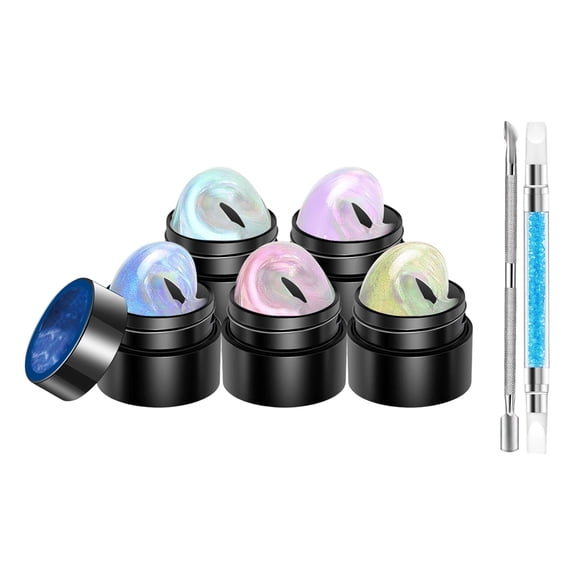 Solid Nail Gel, 5 Colors Non Sticky Hand Solid Builder Gels for Nails Aurora Blue Pink Pearl White Hard Gel With Silicone Carving Pen 3D Sculpting Nail Art Starter Kit